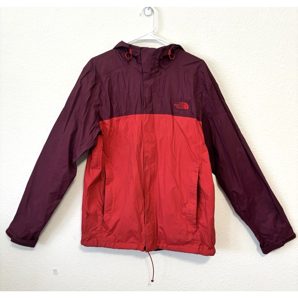 The‎ North Face Mens Windbreaker Jacket Two-Tone Red Maroon Hooded Large - Picture 1 of 9